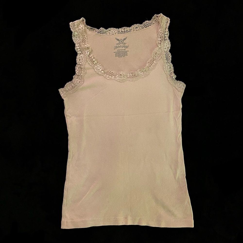 Lace Trim Tank Top - Cream